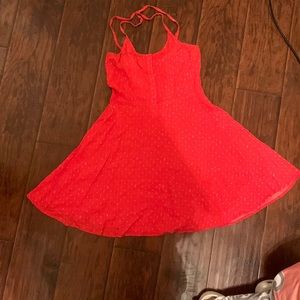 Red with white design mini dress